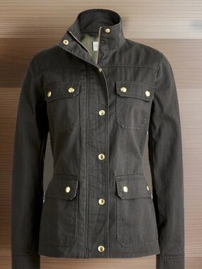 J. Crew Downtown Field Jacket Olive Waxed Cotton Canvas Barn Coat